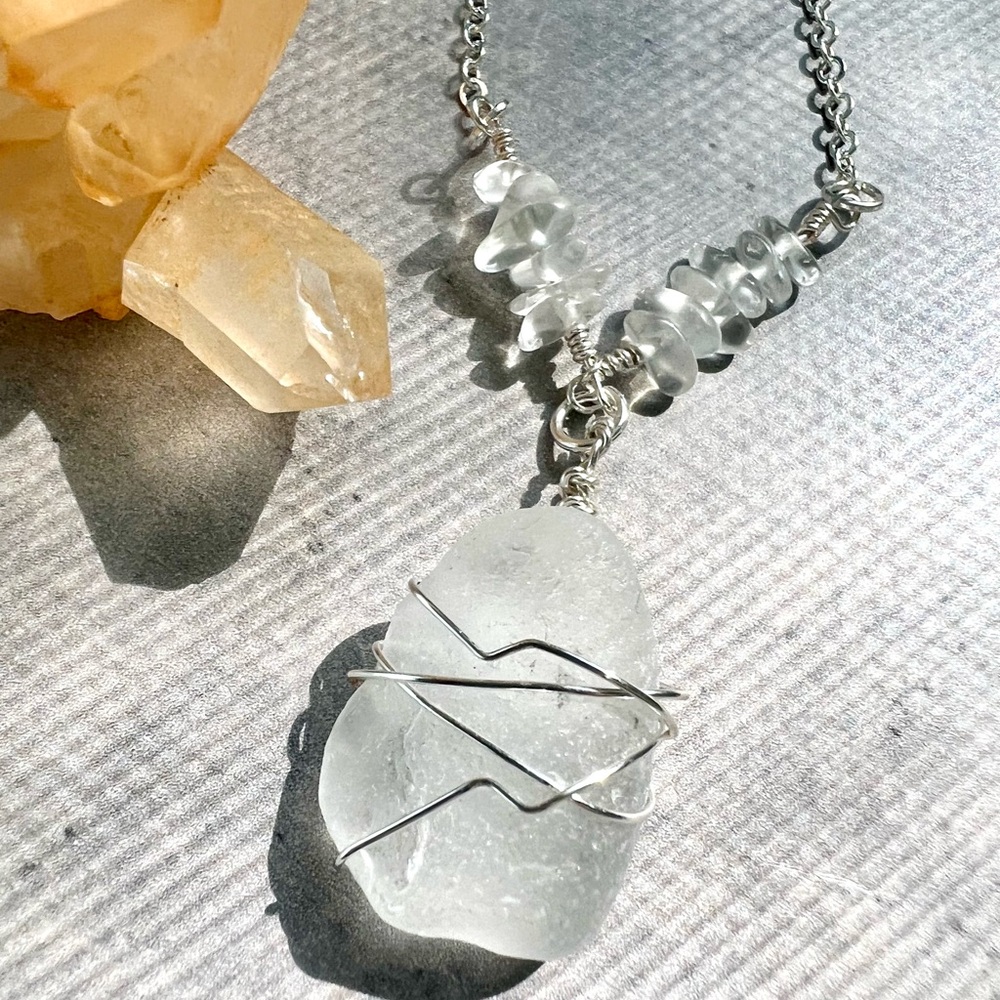 Ocean Seaglass + Opal Crystal Handmade Necklace